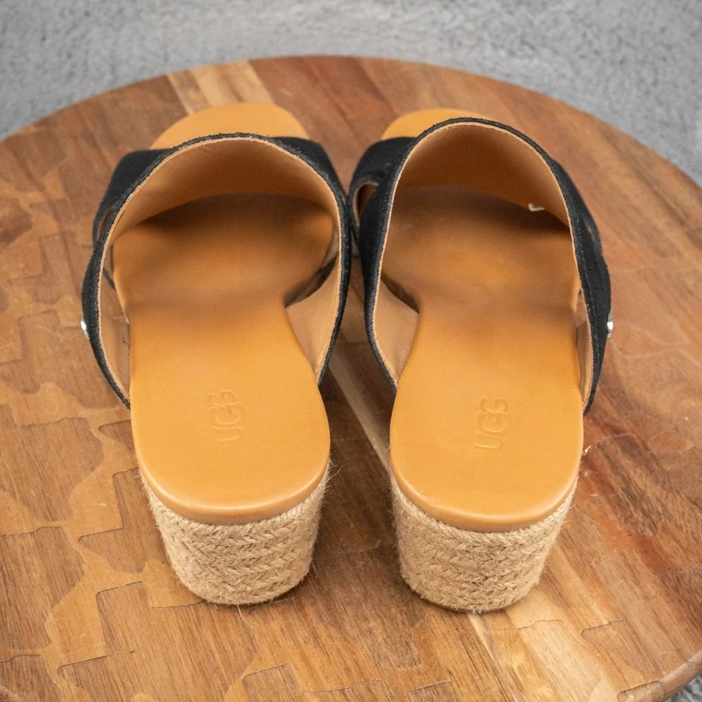 UGG Womens Eirene Espadrille Wedge Sandals Black Suede 1120038 Size‎ 9